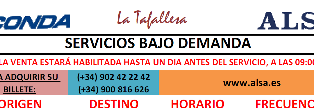 Nuevo servicio de adquisición ANTICIPADA de billetes autobús ALSA-CONDA-LA TAFALLESA
